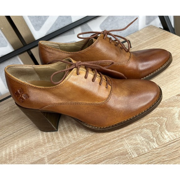 Patricia Nash Shoes Patricia Nash Anna Brown Leather Block Heel Oxford Shoes Memory Foam 65